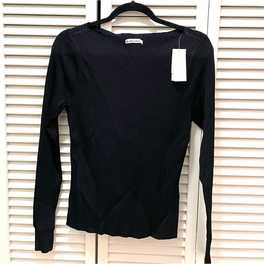 Abercrombie & Fitch Black Ribbed Boatneck Stretchy Blouse